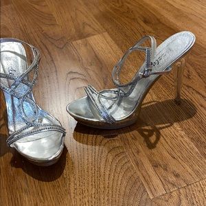 Silver stiletto heels with rhinestones straps